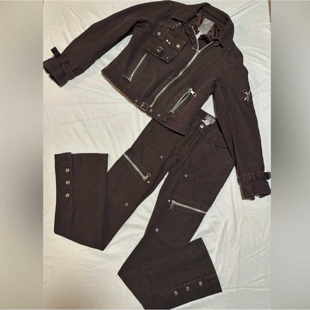 Brown Biker Jacket and Pants Set